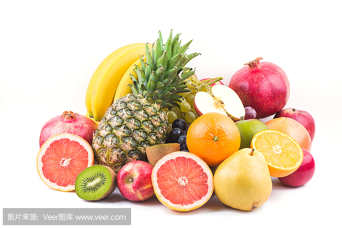 新鲜的水果混合。水果的背景。健康饮食,节食。爱吃水果,吃干净。